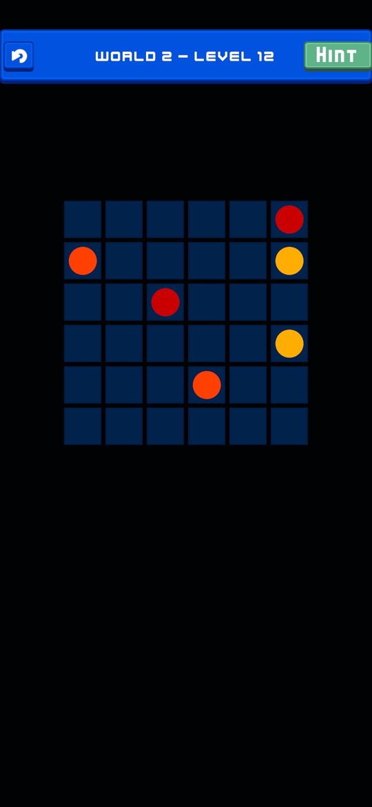 Ocean world puzzle with red, orange, and yellow dots on a dark blue grid